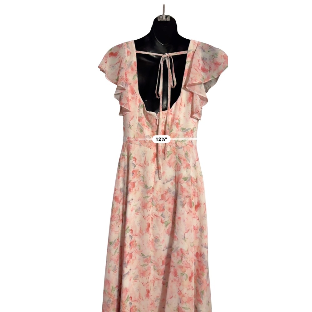 Azazie Floral Maxi Dress Flutter Sleeve Open Back Wedding Guest Chiffon - Picture 9 of 10